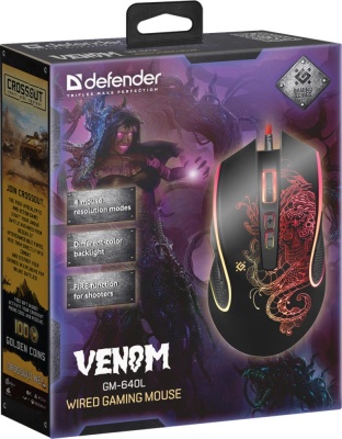 Defender Проводная игровая мышь Venom GM-640L оптика,8кнопок,3200dpi Defender Venom GM-640L (52640)