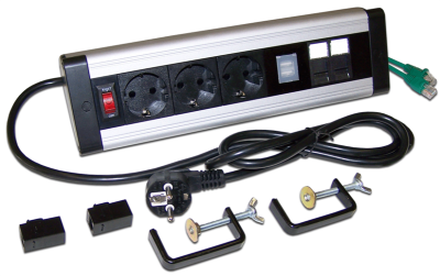 Блок розеток: 3 эл. модуля, 2 USB модуля, 2 порта кат.6 (LAN-WA-DC/3G+2UC+2C6)