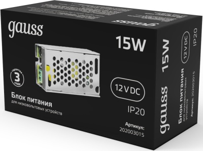 Блок питания Gauss 202003015 встраив. для лен.светод. черный
