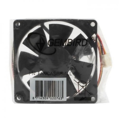 Вентилятор Gembird FANCASE/BALL 80x80x25, подшипник, 3 pin, провод 30 см {100}