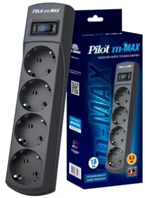 Сетевой фильтр Pilot m Max 4 розетки (евро с заземлением), 15А/3.3кВа, автомат, 10 м, графит ZIS Pilot m-Max (10 м, 4 розетки) (Pilot m-Max 10M)