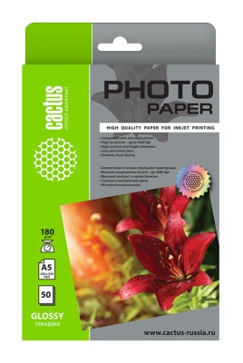 Фотобумага Cactus CS-GA518050 A5/180г/м2/50л./белый глянцевое для струйной печати
