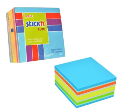 Блок самоклеящийся бумажный Stick`n 21538 76x76мм 400лист. 70г/м2 неон+пастель 6цв.в упак.