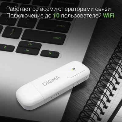 Digma Dongle WiFi DW1960WH Модем 3G/4G USB Wi-Fi Firewall +Router внешний белый