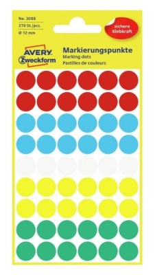Этикетки Avery Zweckform 3088 54шт на листе диаметр 12мм/70г/м2/5л./ассорти самоклей. универсальная