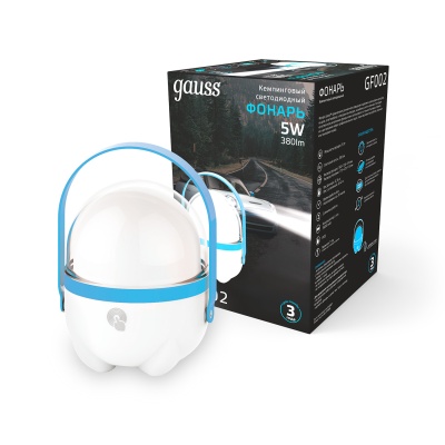 Фонарь кемпинговый туристический светодиодный LED 5 Вт 380 Лм модель GFL002 голубой c Li-ion аккумулятором 3600 мАч диммируемый Gauss Gauss GF002