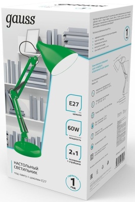 Светильник Gauss GT0033 настольный на струбцине/основание E27 зеленый 60Вт