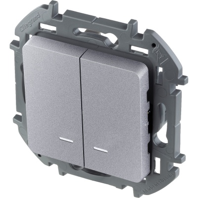 Legrand 673632 Выключатель двухклавишный с подсветкой/индикацией - INSPIRIA - 10 AX - 250 В~ - алюминий
