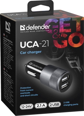 Defender Автомобильное ЗУ UCA-21 2USB, 5V/2.1A Defender UCA-21 2USB, 5V/2.1A (83821)