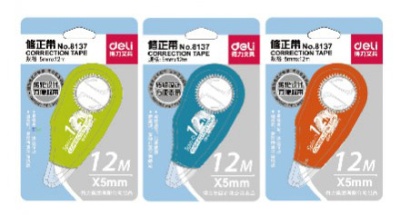 Лента коррект. Deli E8137 12мx5мм ассорти корпус белый блистер