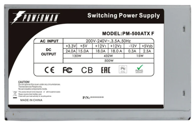 Блок питания Powerman Power Supply  500W  PM-500ATX-F (carton box) (6143093)