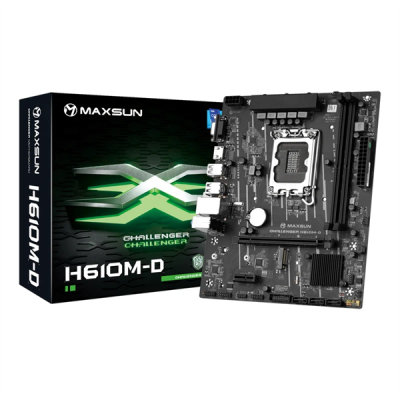 Материнская плата MAXSUN MS-Challenger H610M-D, LGA1700, H610, 2*DDR4, 3*SATA3, M.2, 2*USB 3.2, 4*USB 2.0, 1*PCIEx16, 1*PCIEx1, VGA+HDMI,  mATX (MS-Challenger H610M-D)