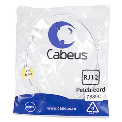 Cabeus PC-TEL-RJ12-2m Патч-корд 6p4cтелефонный, 2 м, белый
