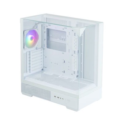 Корпус ZALMAN P40 Prism, ATX, WHITE, WINDOW, 2x3.5", 3x2.5", 1xUSB TYPE-C, 2xUSB3.0, REAR 1x120mm ARGB