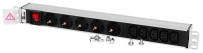 Блок розеток Rem-10 без шнура с выкл., 5 Sсhuko, 5 IEC 60320 C13, вход IEC 60320 C14,10A, алюм.,19" (R-10-5S-5C13-V-440-Z)